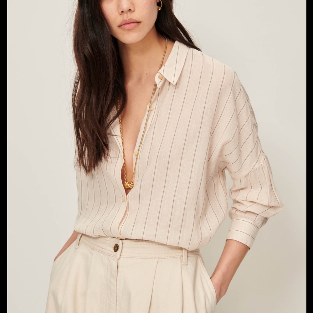 Women's Cream Pinstripe Button-Front Blouse